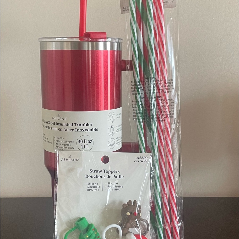 Ashland Festive Red Tumbler with Holiday Straw Set